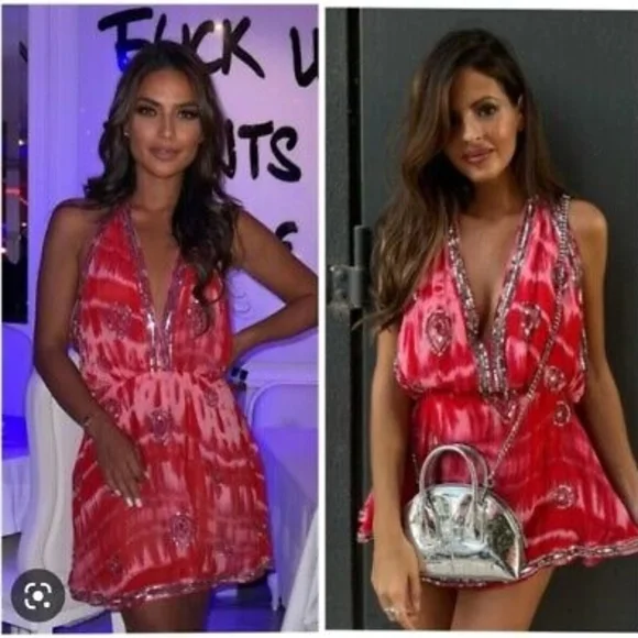 Red Tie-Dye Plunge Dress - Picture 1 of 8